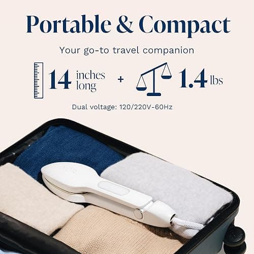 Nori Press Travel Steam Iron - Handheld Iron With Optional Steam Feature - No Ironing Board Required - Easy to Use w/ 6 Fabric Settings - Removes Wrinkles - User Manual Included -White thumbnail 5