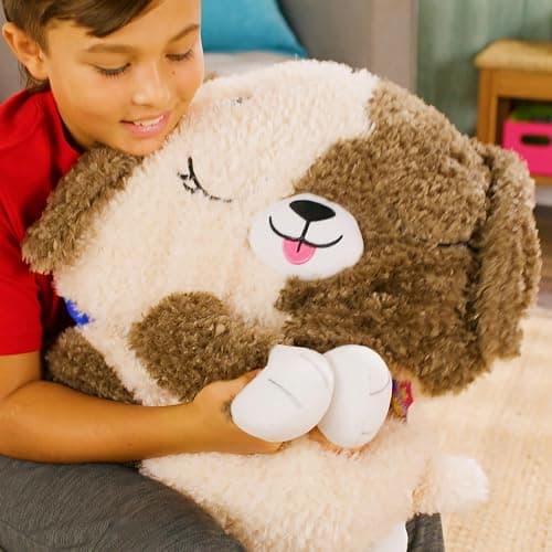 Happy Nappers Medium Hugsy the Puppy 2-in-1 Play Pillow & Sleepy Sack | Plush animal sleeping bag for kids age 3+. 54x20 in, ultra soft cozy material, machine washable portable nap companion thumbnail 8