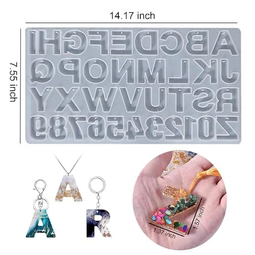 ZQYSING Alphabet Molds, Large Reversed Letter Number Alphabet Silicone Molds with Hole for Epoxy Resin Casting Keychain Jewelry Pendant Gift Making thumbnail 3