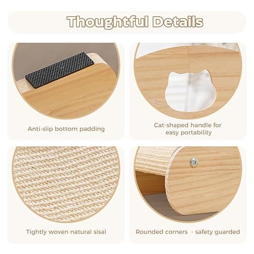 Avont Sisal Cat Scratcher Bed for Indoor Cats, Solid Wood Cat Scratching Lounge, No-Mess Horizontal Scratcher -Large thumbnail 3