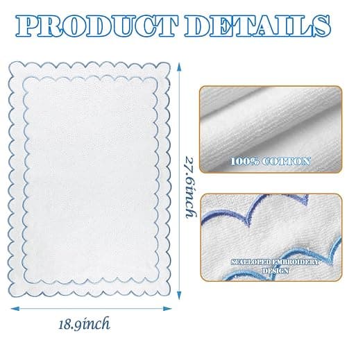 laoyuandamai ﻿ Scalloped Bath Mat Towel 100% Cotton Cute Bath Mats White Bath Rugs Embroidery Preppy Bathmats Bathroom Shower Floor Mats Blue Bathroom Decor (Blue, 27.6 x 18.9in, Classic) thumbnail 3