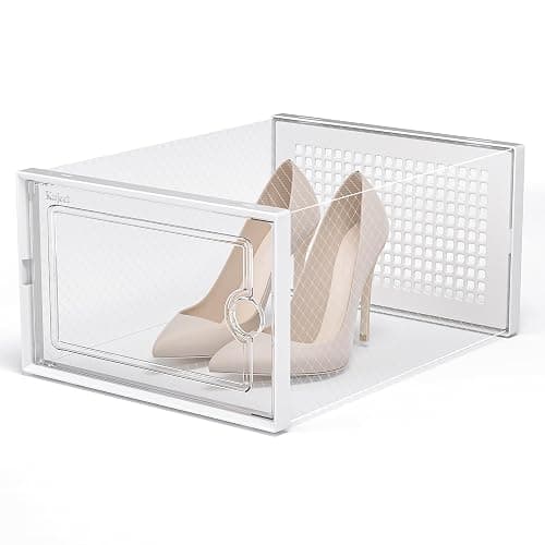 Kuject X-Large Shoe Storage Boxes Organizers Clear Plastic Stackable 12 Pack, Shoe Rack & Holder Substitute, Sneaker Containers, Toy Storage Organizer Bins for Entryway, Closet, Under Bed, White - X-Large - White thumbnail 6