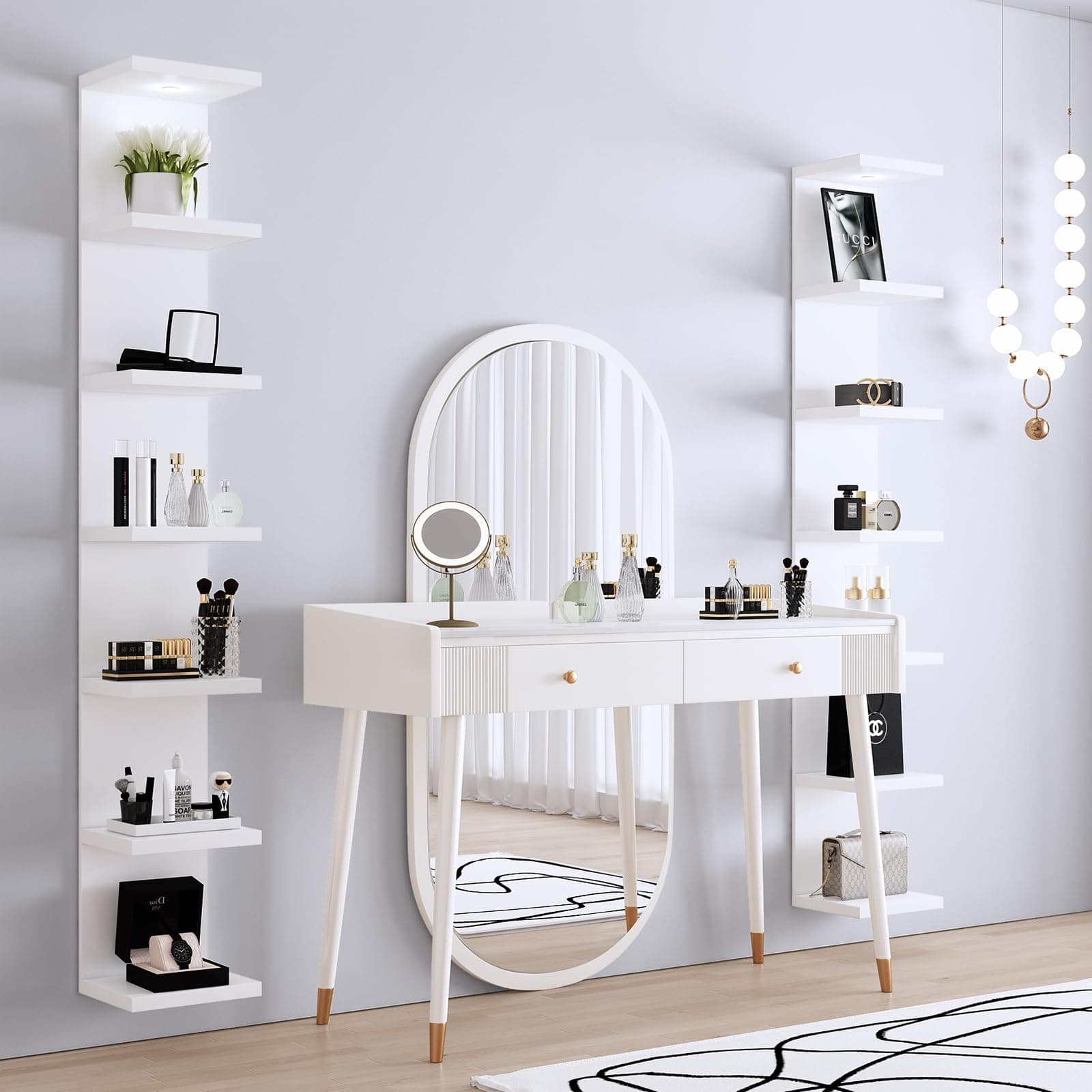 LitaEther Versatile 7 Tier Wall Shelf Unit,White Lack Wall Shelf,Display Floating Shelf with LED Remote Control Light thumbnail 7