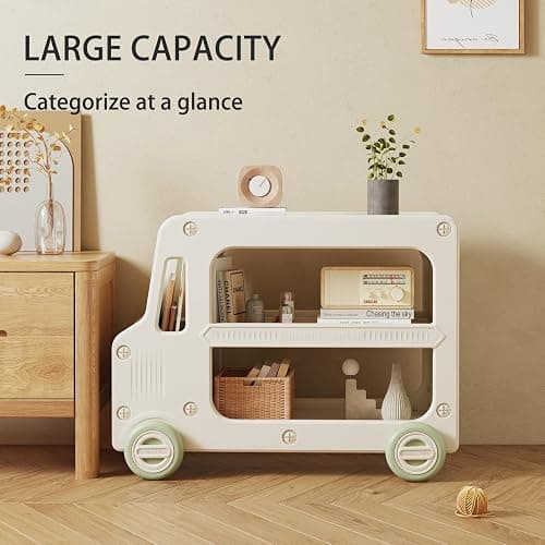 Deer COCO Toy Organizers And Storage For Kids, 2 Layers Toy Storage Cabinet Toys Organization Chest With Bins Multipurpose Toy Storage Box For Nursery, Playroom, Bedroom, Living Room（Green/No Blockes thumbnail 3