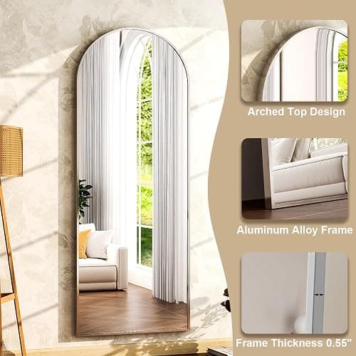 HARRITPURE 64"x21" Arched Full Length Mirror Free Standing Floor Mirrors Leaning Hanging Mounted Mirror Aluminum Frame Modern Home Decor for Living Room Bedroom Cloakroom,Silver thumbnail 6