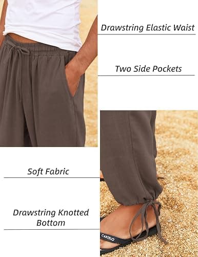 COOFANDY Men's Cotton Linen Pants Casual Harem Pants Elastic Waist Beach Boho Yoga Trousers thumbnail 3