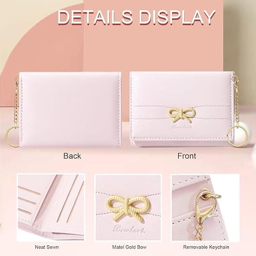 Sunwel Fashion Cute Coquette Bow Wallet with Key-chain Aesthetic Card Holder ID Window for Women Girls (PINK) thumbnail 5