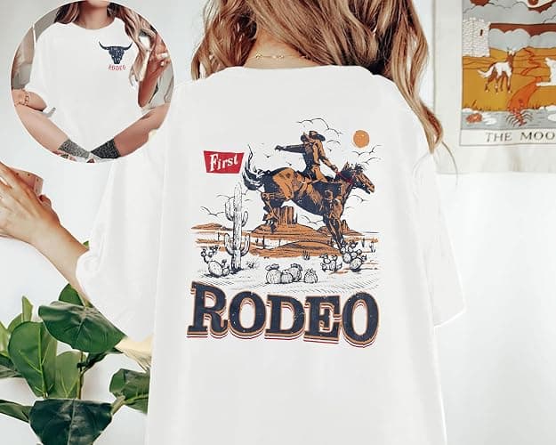 KIDDAD Rodeo Shirts for Women: Cowgirl Outfits Country Concert T Shirts Vintage Cow Skull Graphic Tees Oversized Tops thumbnail 2