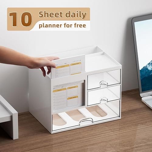 Marbrasse Desk Organizer with 3 Drawer, Multi-Functional Pencil Pen Holder for Desk, Desk Organizers and Accessories with 4 Compartments, Desktop Organizer Storage for Office Home Art Supplies (White) thumbnail 5