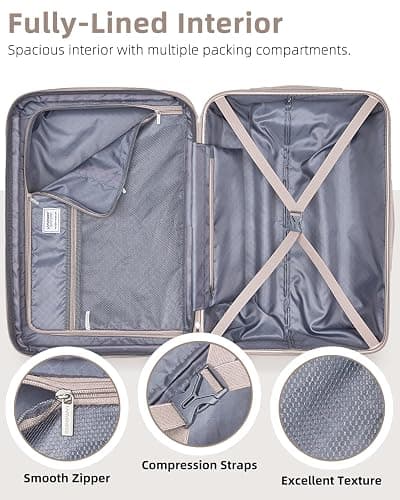 LARVENDER Carry on Luggage 22x14x9 Airline Approved Hardshell Suitcase with Wheels TSA Lock, PC+ABS Lightweight Suitcase Set for Women with Travel Backpack, Glossy Champagne thumbnail 8