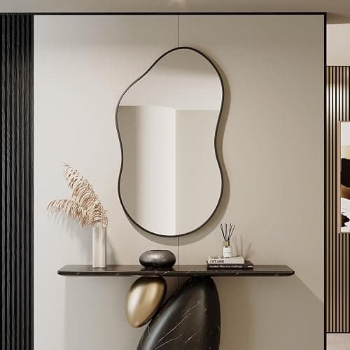 EVORALIS Irregular Wall Mirror - 26''×46'' Asymmetrical Decorative Tempered Glass Aluminum Alloy Framed Mirrors Cloud Mirror Wavy Mirrors for Bathroom, Bedroom, Living Room, Entryway（Black） thumbnail 9
