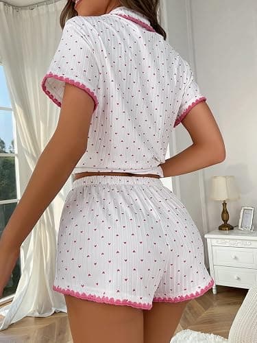 SHENHE Women's Cute 2 Piece Button Up Short Sleeve Top and Shorts Summer Pajamas Set thumbnail 2