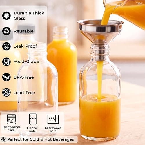 AOZITA 12 Pack, 2 oz Small Clear Glass Bottles w/Lid & 3 Funnels - 60ml Boston Shot Bottles for Health, Immunity, Potion, Wellness, Sample, Ginger, Juice - Mini Personal Care & Beauty Travel Bottle thumbnail 5