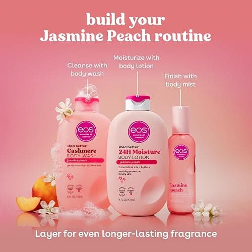 eos Shea Better Body Lotion Jasmine Peach, 24-Hour Moisture Skin Care, Lightweight & Non-Greasy, Natural Shea, Vegan, 16 fl oz thumbnail 9
