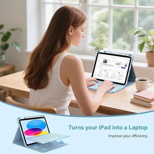 KBCASE for iPad 10th /A16 11th Generation Case with Keyboard Detachable Keyboard Case for iPad 10th 10.9" 2022/A16 11th Generation 11" 2025 with Pencil Holder, Multi-Angle,UK Layout, Blue thumbnail 9