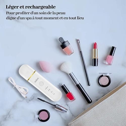 GUGUG Épurateur Ultrasonique Visage,Spatule et Nettoyeur de Pores,4 Modes | Aide à éliminer les points noirs et l'excès de sébum;spatule en acier inoxydable,exfoliation douce et 2 embouts silicone. thumbnail 7
