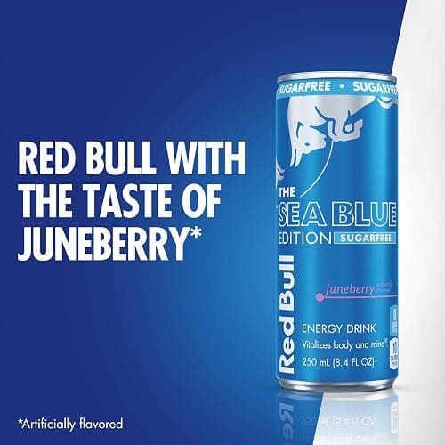 Red Bull Sea Blue Edition Sugar-Free Energy Drink, Juneberry, with 80mg Caffeine plus Taurine & B Vitamins, 8.4 Fl Oz, Pack of 24 Cans thumbnail 9