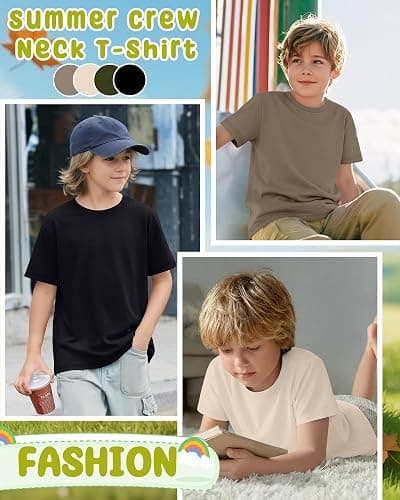 Mumucove 4 Pack Boys Short Sleeve T-Shirts 5-16 Years Crew Neck Layering Kids Casual Tops Basic Summer Loose Fit Shirts Tees thumbnail 3