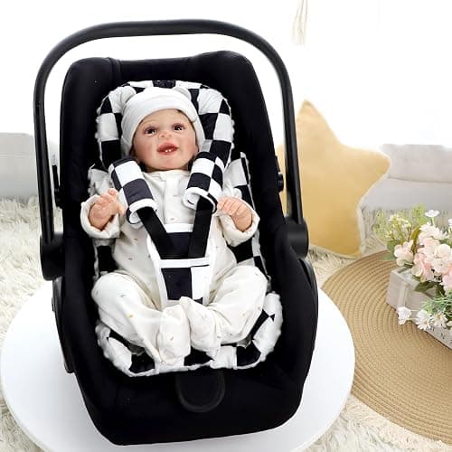 DILIMI Infant Car Seat Insert, Baby Car Seat Head Support with 3 Strap Paddings, Soft Newborn Car Seat Cushion for Stroller, Swing, Bouncers, Black Checkered thumbnail 2