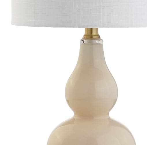 JONATHAN Y 20.5" Ivory Glass Table Lamp, Modern Gourd Bedside Nightstand Lamp for Bedroom, Living Room, White Linen Shade, LED Bulb Included (JYL1028B) thumbnail 5