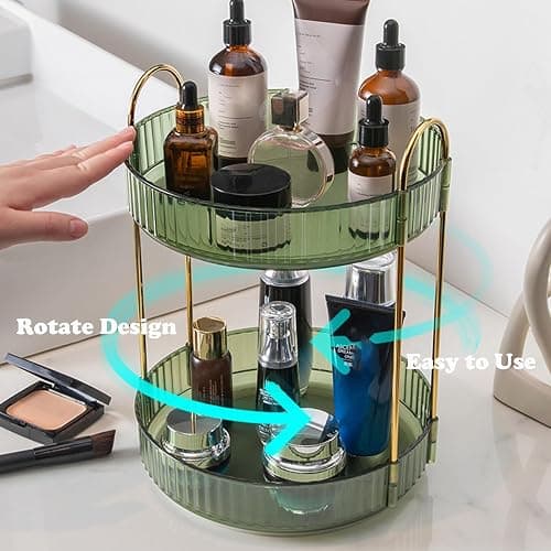 Rotating Makeup Organizer, 2 Tier Large Capacity Perfume Organizer, Cosmetic Organizer for Vanity Bathroom Bedroom, Green thumbnail 5