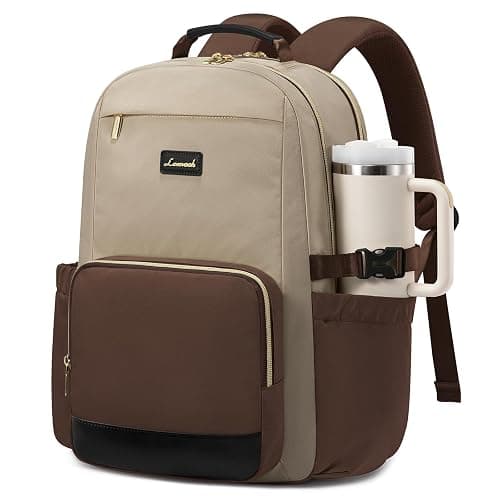 LOVEVOOK Laptop Backpack for Women with Pouch Pocket for Large Capacity Cup,15.6 Inch Teacher Nurse College Work Backpack Purse,Waterproof Laptop Bag Computer Back Pack for Travel, Khaki-Coffee-Black - Image 1