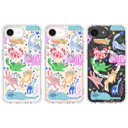 MOSNOVO for iPhone 17e Case/iPhone 16e Case, Compatible with Magsafe, Shockproof Military-Grade Protection 6.6ft Drop Tested, Magnetic Clear Phone Case for iPhone 17e, Doodle Cats Design thumbnail 3