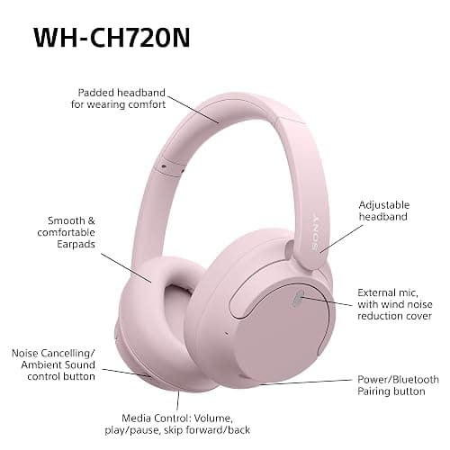 Sony WH-CH720N Wireless Bluetooth Noise Cancelling Over-Ear Headphones, Sound, Ambient Sound Mode, Lightweight Design, up to 50 hr battery life, iOS & Android - Pink thumbnail 9