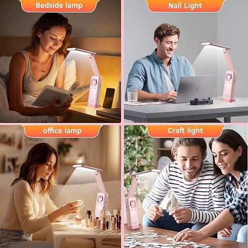 VAVOFO Cute Desk Lamp, Foldable & Portable LED Lamp with 6000mAh Rechargeable Battery, 3 Color Modes, USB-C Cordless Study Lamp for Bedroom, Office, Kids Room (Pink) thumbnail 5