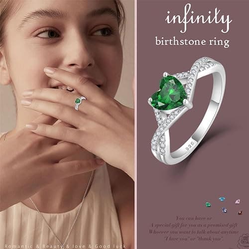 CARICY 925 Sterling Silver Infinity Heart Ring Birthstone promise Ring for Women Wedding Engagement Birthday Jewelry thumbnail 4