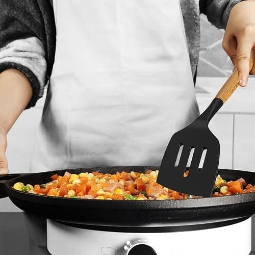 Silicone Cooking Utensils Kitchen Utensil Set - 446°F Heat Resistant Silicone Kitchen Utensils Set, Spatula,Turner Tongs, Spoon, Brush, Whisk,Kitchen Gadgets for Nonstick Cookware, BPA Free (Gray) thumbnail 9