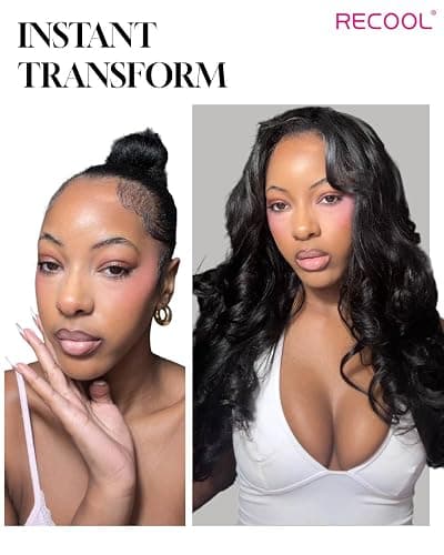 RECOOL Loose Body Wave U Part Wig Human Hair 180% Density Drawstring No Sew in No Glue Half Wigs Human Hair U Shape Clip In Half Wigs Layered Cut Wigs (U Part Layered Body Wave Wig, 16Inch) thumbnail 5