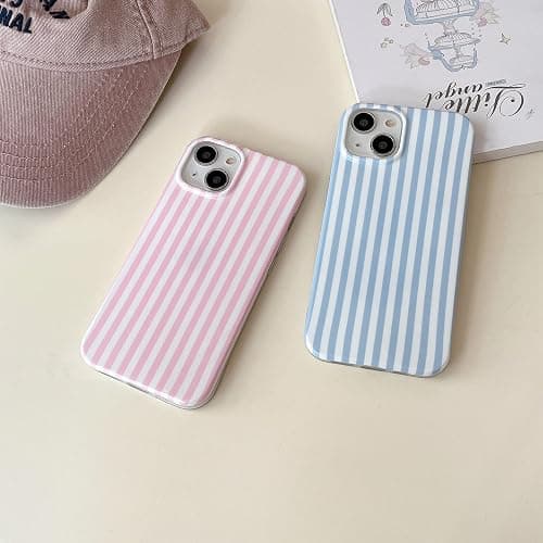 Reezaddin Pink and White Striped Phone Case for iPhone 16,Cute Aesthetic Vertical Stripes Classic Retro Girls Women Slim Protective Cover for iPhone 16 6.1in,Pink White thumbnail 4