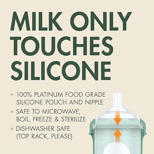 Boon Nursh Bottles - Silicone Baby Bottles Help Ease Colic Symptoms - Formula and Breast Milk Only Touch Platinum Food-Safe Silicone - Medium Flow - Speckle Green - 8 Ounce thumbnail 4