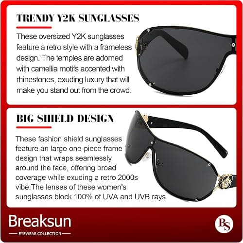 Breaksun Fashion Oversized Y2K Sunglasses for Women Men Luxury Wrap Around Shield Sun Glasses Trendy Rimless Shades thumbnail 7