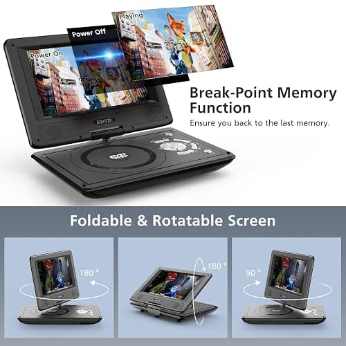 11.5" Portable DVD Player for Kids and Car, 9.5" Swivel HD Screen with 4-6 Hours Built-in Battery, Support Sync Screen to TV, Support SD Card/USB/Multiple Disc Formats (Black) thumbnail 4