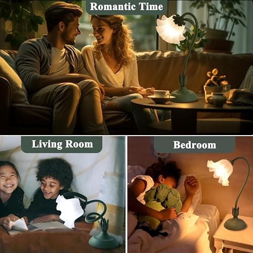 Flower Table Lamp, 3 Level Brightness Vintage Flower Reading Light with E26 Bulb, Cute Desk Lamp Bedside Lamps Lily Lamps for Nightstands Living Room Bedroom Ambient Lighting Home Decor, Metal Base thumbnail 3