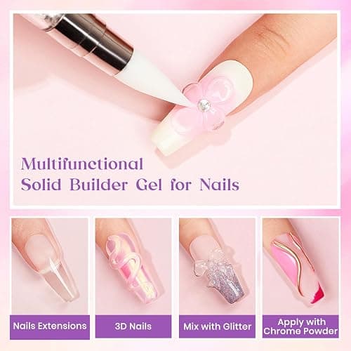 MIZHSE Solid Builder Gel for Nails, 60g Large Capacity, Clear 3D Sculpting, Hard, Non-Sticky Hand Carving UV/LED Extension Gels with 3D Mold for Nail Art Salon Home DIY thumbnail 3