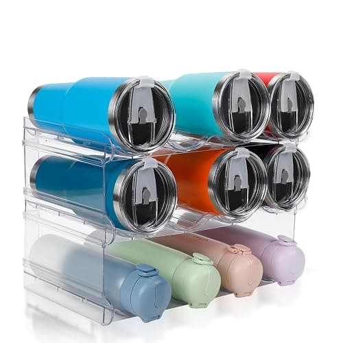 spospo Stackable Water Bottle Organizer, Large Compartment Water Bottle Holder, 3 Tier Water Bottle Organizer for Cabinet, Water Bottle Rack for Kitchen Organization and Storage - Hold 12 Bottles - Image 1
