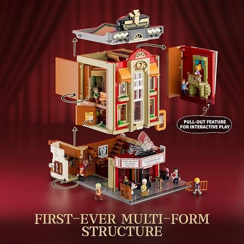 FUNWHOLE Balcony-Theatre Lighting Building-Bricks Set - City Town Creator House LED Light Multi-Form Modular Collectible Display Kit 2445 Pcs for Adults and Movie Lovers thumbnail 3