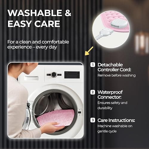 BR Bringer Infrared Electric Heating Pad - for Back Pain & Cramps - Auto-Off, 6 Heat Settings, Overheat Protection, LED Display & Machine Wash Fabric - German Quality Brand (Pink, 23.6 x 11.8 inch) thumbnail 6