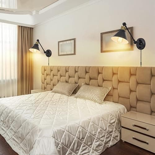 TRLIFE Wall Sconce Plug in, Dimmable Wall Sconces Swing Arm Wall Lights with Plug in Cord, Wall Mounted Light with Dimmer On/Off Knob Switch, UL Listed(2 Pack, 2 Bulbs Included) - Black - 2 Pack thumbnail 7