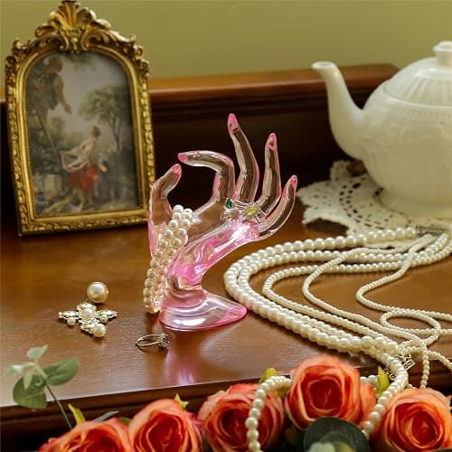 Maxsirui Hand Form Ring Holder Jewelry Display Organization Rack Bracelet Ring Watch Stand Support Aesthetic Y2k Room Decor (Pink) thumbnail 2