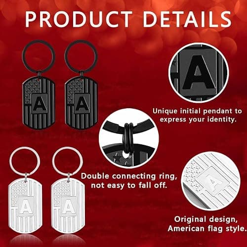 Initial Keychain for Men, A-Z Letter American Flag KeyChain Gifts for Men thumbnail 4