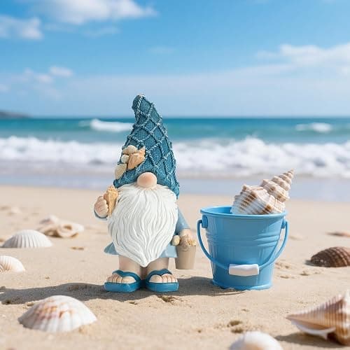 Etlemonde Beach Gnomes Statues,Ocean Gnomes,Nautical Themes Decoration,Beach, Gnome Carrying a Bucket thumbnail 6