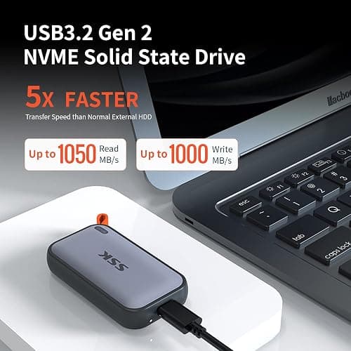 SSK 500 Go SSD Externe jusqu'à 1050Mo/s en Lecture, USBC 3.2 Gen2 Disque Dur Externe Portable SSD pour iPhone 15/16/PRO,PS5, Xbox, Ordinateur Portable, MacBook/Pro/Air et Plus thumbnail 2