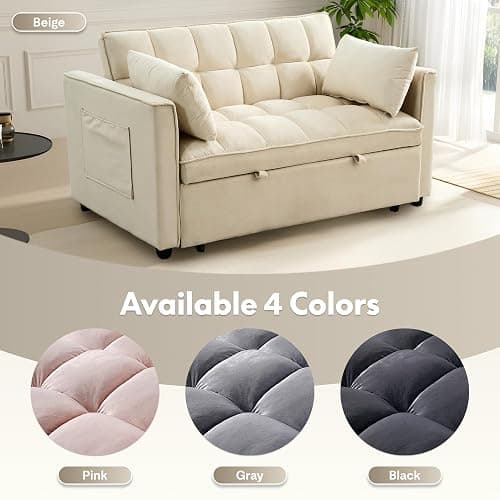 FLEXISPOT XCT4 Pull Out Couch, 3-in-1 Sleeper Sofa Bed with Adjustable Backrest, Loveseat Sleeper with Pillows & Side Pockets, Convertible Futon Couch for Small Spaces Guest Room Apartment, Cream thumbnail 9