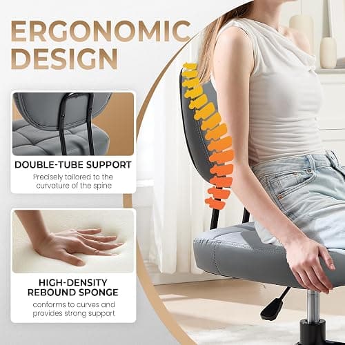 CHAIRMATE Cross Legged Office Chair, Ergonomic Criss Cross Desk Chair ADHD Meditation Yoga Kneeling Chair with Brake Wheels, Home Office Desk Chair with Adjustable Height, Lumbar Support (Grey) thumbnail 5