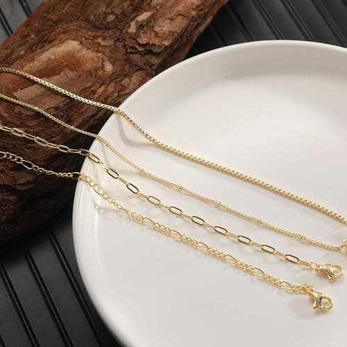 Feskive Gold Bracelets for Women Teen Girls 14k Gold Plated Bracelets for Women Bracelets Sets Dainty Tennis Bracelet Herringbone Figaro Box Chain Thin Bracelet Set Delicate Layered Bracelets Jewelry for Gifts thumbnail 4