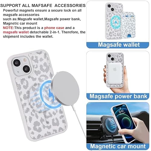 Ｈａｖａｙａ for iPhone 13 Mini Case Wallet magsaf Compatible 2 in 1 Detachable Magnetic with Card Holder Back Cards Slot Pu Leather Shockproof Stand Phone case for Women Men-White Leopard Print thumbnail 3